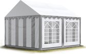Partytent feesttent 4x4 m tuinpaviljoen -tent PVC 700 N in grijs-wit waterdicht