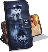 Wolf and Dog Pattern Gekleurde tekening Horizontale leren Flip Case voor Galaxy J6 Plus, met houder & kaartsleuven & portemonnee