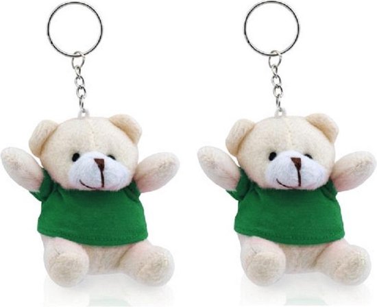 5x stuks pluche teddybeer knuffel sleutelhangers groen 8 cm - Beren dieren sleutelhangers - Speelgoed voor kinderen