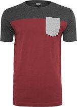 Urban Classics Heren Tshirt -S- 3-Tone Pocket Rood/Grijs