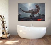 Dinosaurus T-Rex screamer volcano - Foto op Canvas - 150 x 100 cm