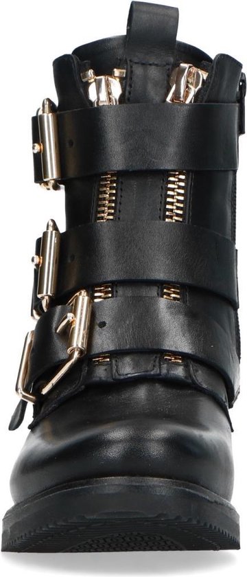 Sacha - Dames - Zwarte biker boots met gouden gespen - Maat 41 | bol.com