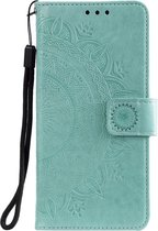 Shop4 - Xiaomi Redmi Note 9 Pro Hoesje - Wallet Case Mandala Patroon Mint Groen