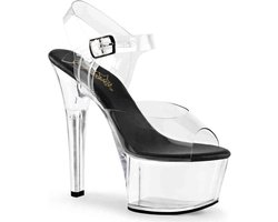 Pleaser - ASPIRE-608 Sandaal met enkelband, Paaldans schoenen - Paaldans schoenen - 41 Shoes - Zwart/Transparant