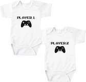 Rompertjes baby met tekst - Player 1 Player 2 - Romper wit - Maat 50/56