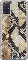 Samsung A71 hoesje siliconen - Snake / Slangenprint bruin | Samsung Galaxy A71 case | goudkleurig | TPU backcover transparant