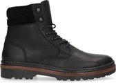 Manfield - Heren - Zwarte leren veterboots - Maat 43