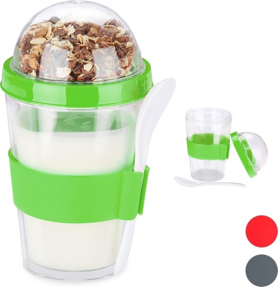 Relaxdays muesli beker to go yoghurtbeker to go beker met lepel