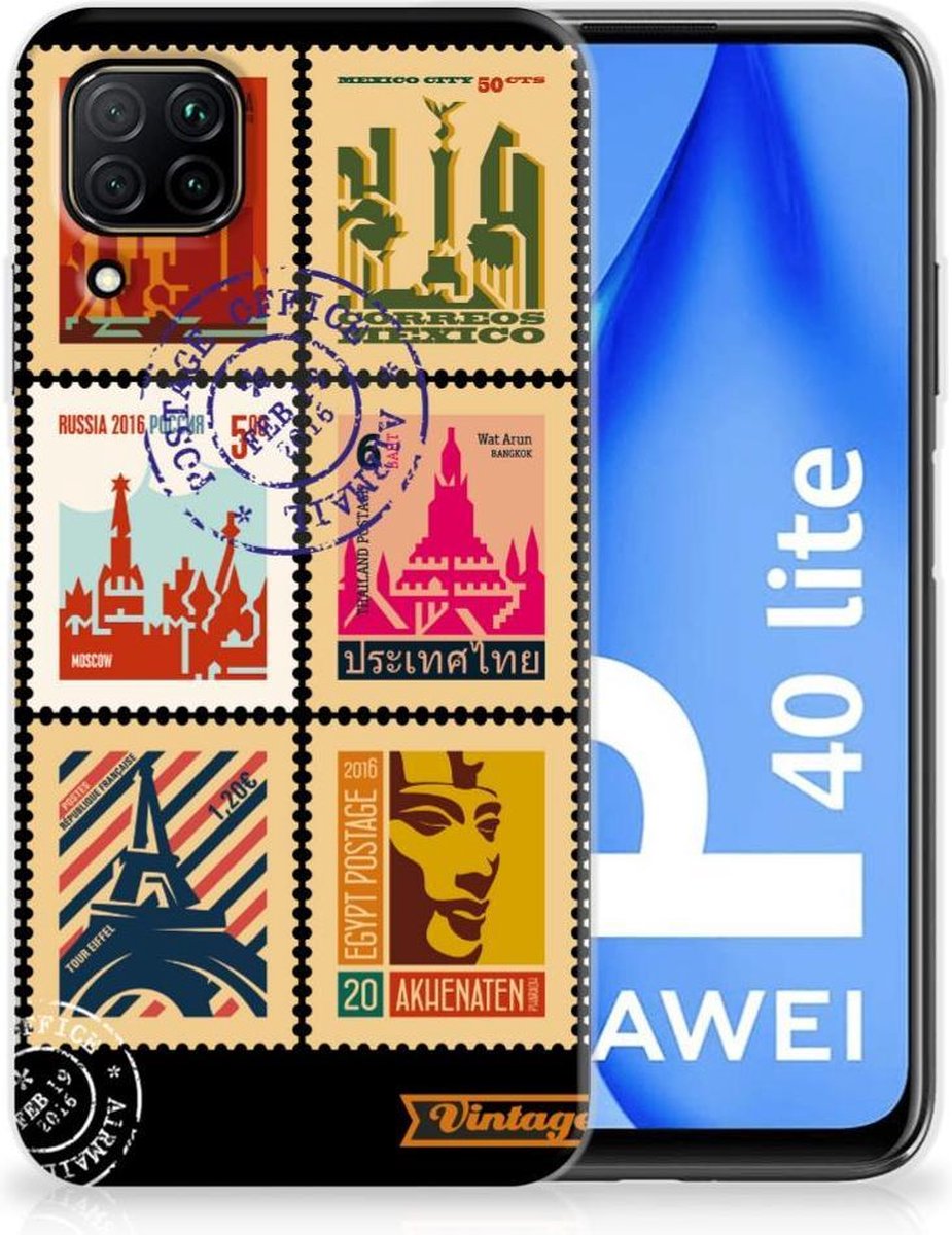 Huawei P40 Lite Siliconen Back Cover Postzegels