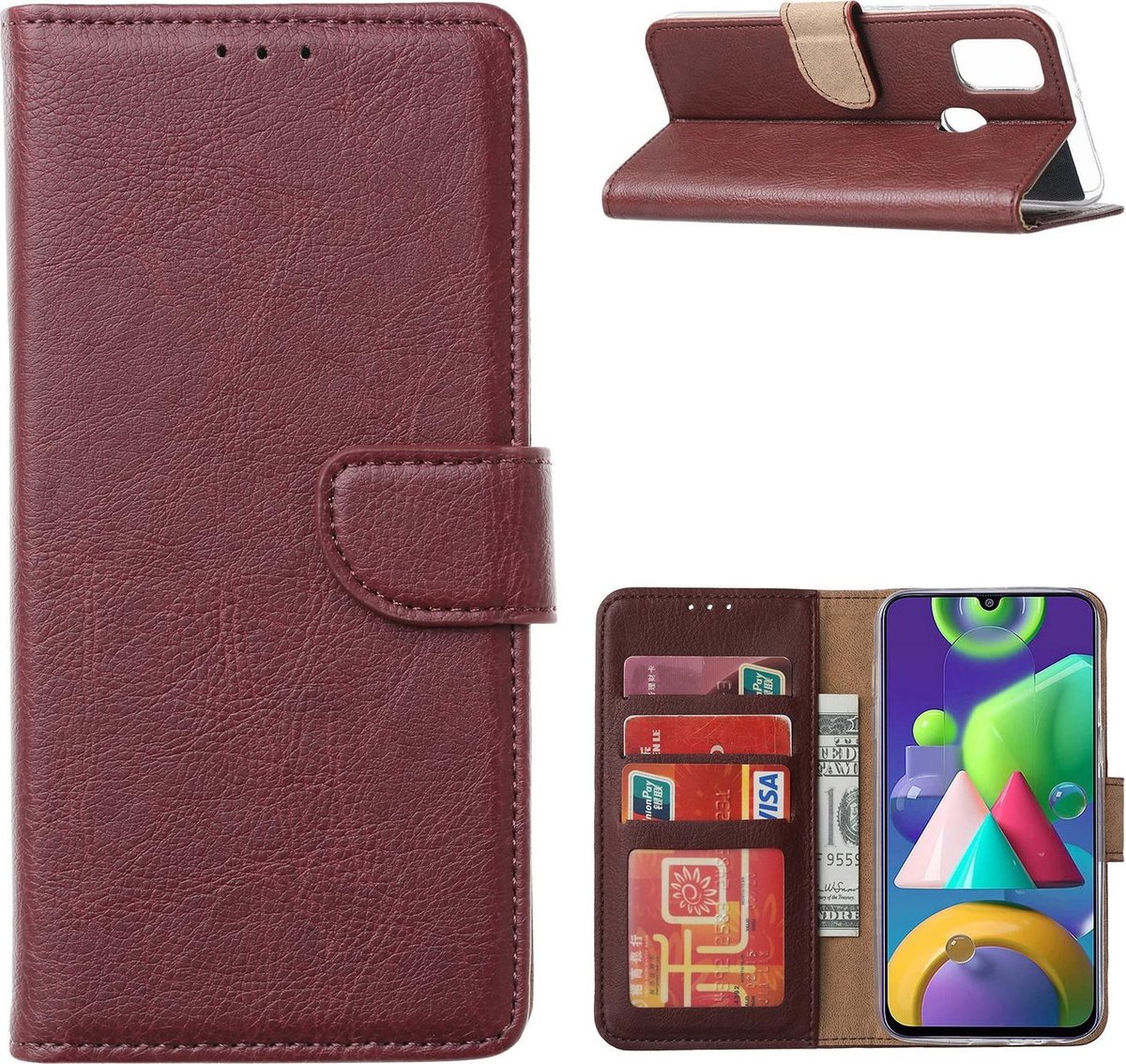 Galaxy A41 Wallet Case Bordeaux met Pasjeshouder