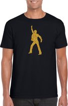 Bellatio Decorations disco verkleed t-shirt voor heren - zwart - gouden glitter - jaren 70/80 XL