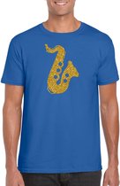 Gouden saxofoon / muziek t-shirt / kleding - blauw - voor heren - muziek shirts / muziek liefhebber  / saxofonisten / jazz / outfit M