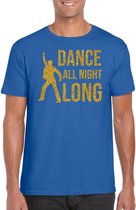 Gouden muziek t-shirt / shirt Dance all night long - blauw - voor heren - muziek shirts / discothema / 70s / 80s / outfit L