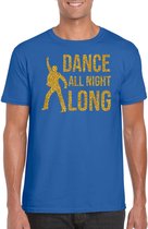 Gouden muziek t-shirt / shirt Dance all night long - blauw - voor heren - muziek shirts / discothema / 70s / 80s / outfit M