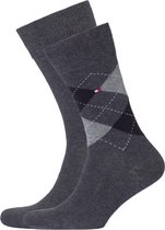 Tommy Hilfiger Check Socks (2-pack) - herensokken katoen - geruit en uni - antraciet - Maat: 39-42