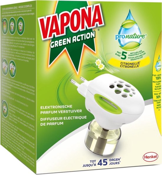 12x Vapona Pronature Green Action Elektronische Parfum Verstuiver 45 nachten
