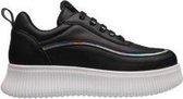 Ewoll Dames Sneaker met hoge zool - zwart/zilver - Maat 37