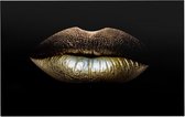 Gouden vrouwelijke lippen op zwarte achtergrond - Foto op Forex - 90 x 60 cm