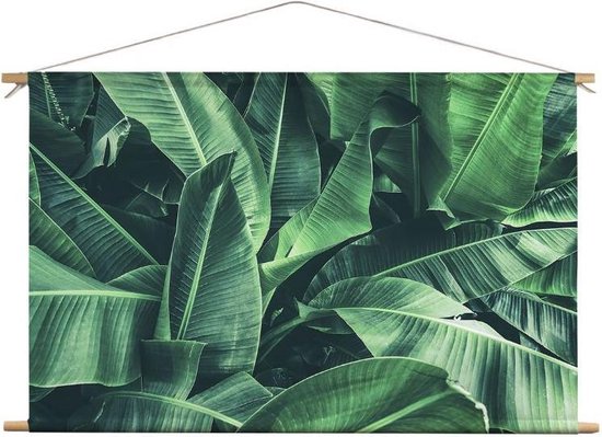 Bananenbladeren  | 90 x 60 CM | Natuur |Schilderij | Textieldoek | Textielposter | Wanddecoratie