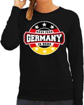 Have fear Germany is here sweater met sterren embleem in de kleuren van de Duitse vlag - zwart - dames - Duitsland supporter / Duits elftal fan trui / EK / WK / kleding XS