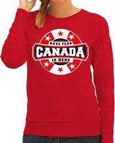 Have fear Canada is here sweater met sterren embleem in de kleuren van de Canadese vlag - rood - dames - Canada supporter / Canadees elftal fan trui / EK / WK / kleding XS