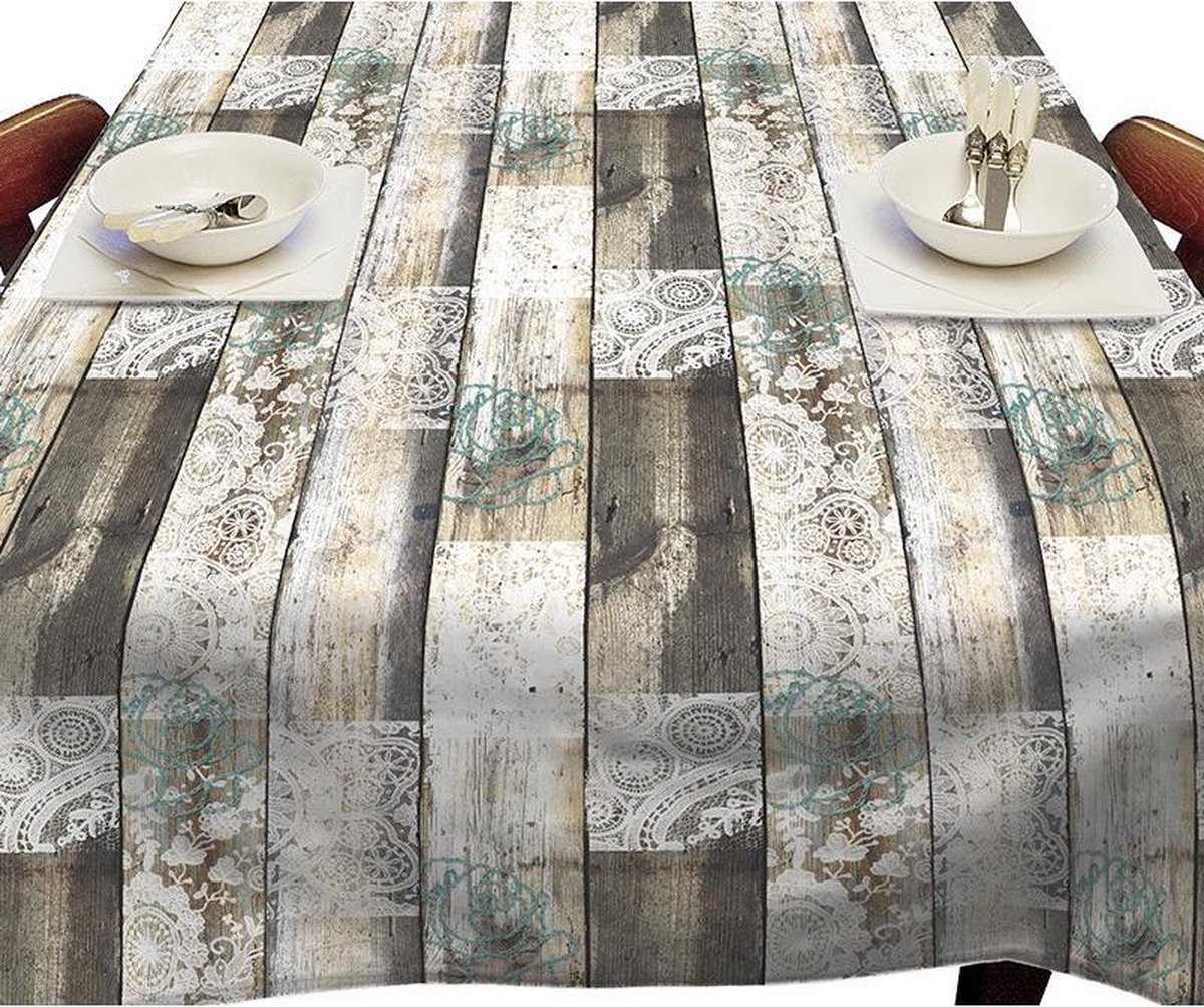 iets Aan boord Vermaken Buiten tafelkleed/tafelzeil houten planken met kant print 140 x 250 cm  rechthoekig -... | bol.com
