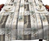 Buiten tafelkleed/tafelzeil houten planken met kant print 140 x 250 cm rechthoekig - Tuintafelkleed tafeldecoratie - Houtmotief tafelkleden/tafelzeilen