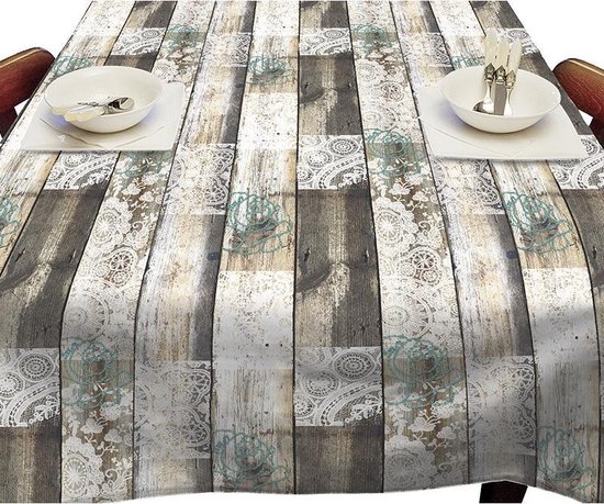 verdiepen Afbreken Pijnboom Buiten tafelkleed/tafelzeil houten planken met kant print 140 x 250 cm  rechthoekig -... | bol.com