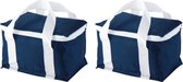 2x stuks kleine koeltassen donker blauw 19 cm voor sixpack blikjes 3,5 liter  - Compacte koelbox/koeltas - Lunchtrommel/lunchtas - Kleine blikjeskoelers