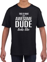 Awesome dude tekst zwart t-shirt  voor jongens - tekst shirt voor jongens M (134-140)