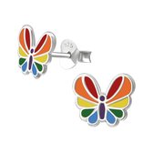 Oorbellen meisje | Kinderoorbellen meisje zilver | Zilveren oorstekers, kleurige vlinder | WeLoveSilver