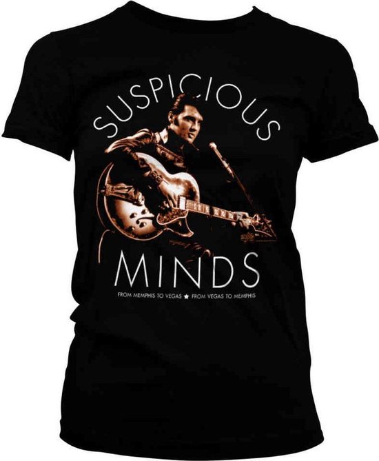 Elvis Presley Dames Tshirt Suspicious Minds Zwart