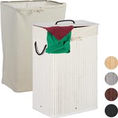 Relaxdays wasmand bamboe - wasbox - met deksel - mand voor wasgoed - opvouwbaar - waszak - wit