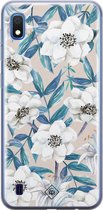 Samsung A10 hoesje siliconen - Bloemen / Floral blauw | Samsung Galaxy A10 case | blauw | TPU backcover transparant