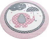 Vloerkleed kinderkamer - Love rain - roze - rond 160 cm