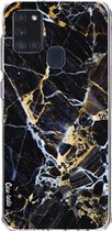 Casetastic Samsung Galaxy A21s (2020) Hoesje - Softcover Hoesje met Design - Black Gold Marble Print