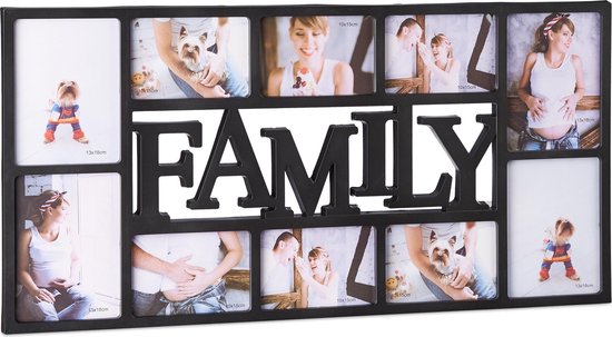 Relaxdays fotolijst Family - 10 foto‘s - familie - collagelijst wandmontage - fotocollage - zwart