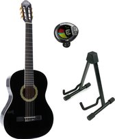 Bol.com LaPaz 002 BK klassieke gitaar 4/4-formaat zwart + statief + stemapparaat aanbieding