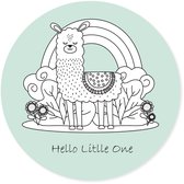 Grote ronde muursticker alpaca mintgroen | Hello Little One | Scandinavische stijl | voor babykamer, kinderkamer, meisjeskamer | wanddecoratie accessoires | cirkel afm. 80 x 80 cm