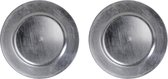 2x Ronde zilveren onderzet borden glimmend 33 cm - onderbord / onderzet bord voor kaarsen