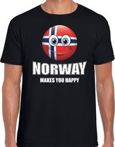 Norway makes you happy landen t-shirt Noorwegen zwart voor heren met emoticon M