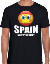Spain makes you happy landen t-shirt Spanje zwart voor heren met emoticon L
