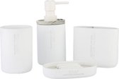 Decopatent® Badkamerset 4 Delig - Toilet accessoires Set - Kunsstof - Zeeppompje - Tandenborstelhouder - Zeepschaal - Beker - Wit