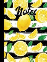 Notes: Lemons Pattern and Black and White Striped Notebook 8.5''X 11'' College Ruled