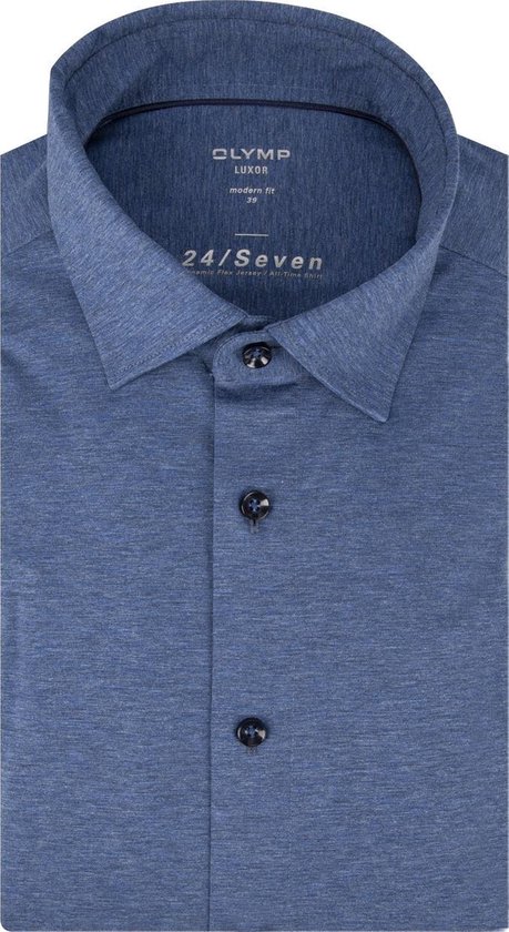 OLYMP Luxor 24/Seven modern fit overhemd - rookblauw tricot - Strijkvriendelijk - Boordmaat: 39
