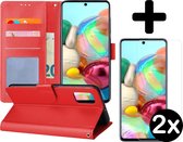 Hoesje Geschikt voor Samsung A71 Hoesje Book Case Hoes Portemonnee Cover Walletcase Met 2x Screenprotector - Hoes Geschikt voor Samsung Galaxy A71 Hoes Bookcase Hoesje - Rood.