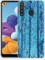 Coque Téléphone pour Samsung Galaxy A21 Housse Coque Bois Bleu