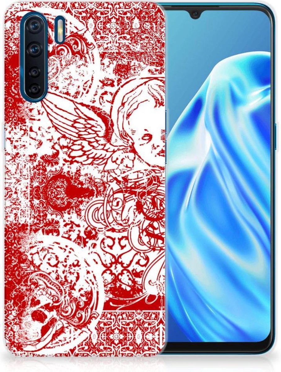 Silicone Back Case OPPO A91 Angel Skull Rood