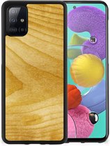 Cover Case Geschikt voor Samsung Galaxy A51 GSM Hoesje met Zwarte rand Licht Hout