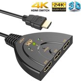 HDMI Switch - Splitter 3 in naar 1 uit - 3 in 1 - 4K resolutie - Indicatie LED + Pigtail - Zwart - Adge